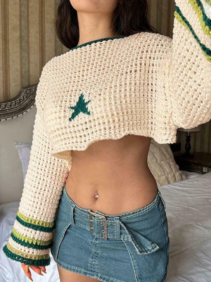 Contrast Color Star Crochet Top: Y2K Fashion Smock - Coquette Aesthetic, Grunge Style, Cute Tops Contrast Color Star Crochet Top: Y2K Fashion Smock - Coquette Aesthetic, Grunge Style, Cute Tops