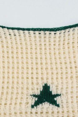 Contrast Color Star Crochet Top: Y2K Fashion Smock - Coquette Aesthetic, Grunge Style, Cute Tops