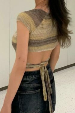 Contrast Color Striped Square Neck Knit Top - Y2K Fashion Aesthetic for Women