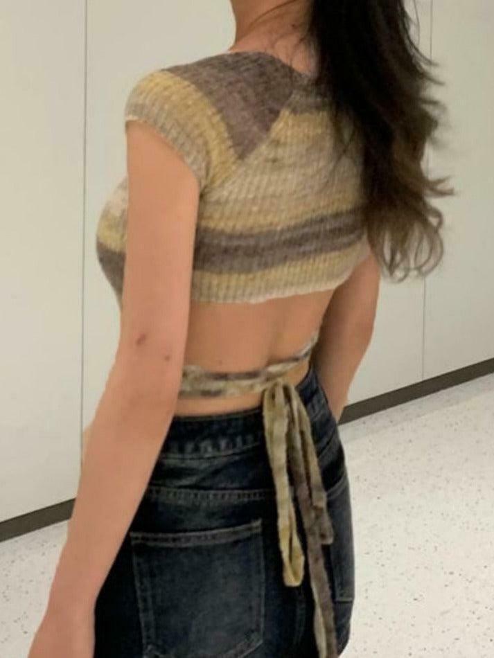 Contrast Color Striped Square Neck Knit Top - Y2K Fashion Aesthetic for Women Contrast Color Striped Square Neck Knit Top - Y2K Fashion Aesthetic for Women