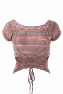 Contrast Color Striped Square Neck Knit Top - Y2K Fashion Aesthetic for Women