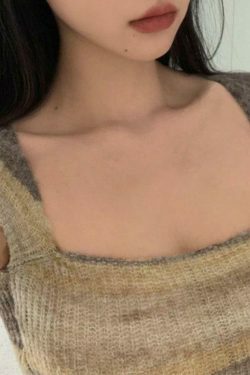 Contrast Color Striped Square Neck Knit Top - Y2K Fashion Aesthetic for Women