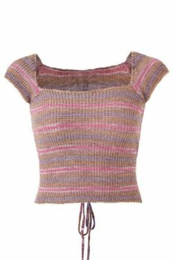 Contrast Color Striped Square Neck Knit Top - Y2K Fashion Aesthetic for Women