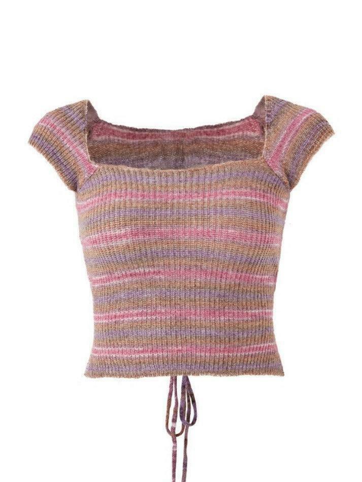 Contrast Color Striped Square Neck Knit Top - Y2K Fashion Aesthetic for Women Contrast Color Striped Square Neck Knit Top - Y2K Fashion Aesthetic for Women