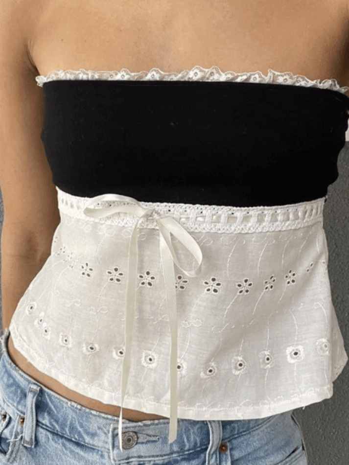 Contrast Lace Bandeau Crop Top - Y2K Fashion Aesthetic with Grunge and Coquette Style Elements Contrast Lace Bandeau Crop Top - Y2K Fashion Aesthetic with Grunge and Coquette Style Elements