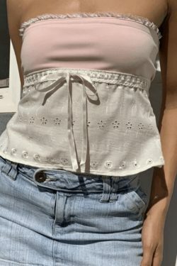 Contrast Lace Bandeau Crop Top - Y2K Fashion Aesthetic with Grunge and Coquette Style Elements