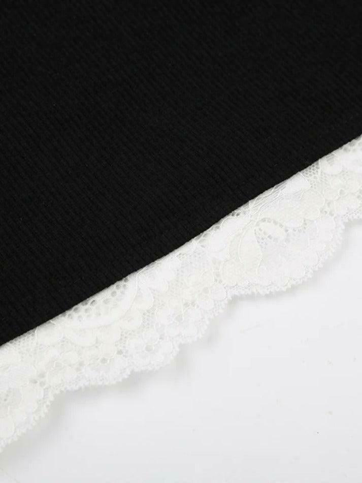 Contrast Lace Trim Cami Top - Y2K Fashion Aesthetic with Coquette and Grunge Style Elements Contrast Lace Trim Cami Top - Y2K Fashion Aesthetic with Coquette and Grunge Style Elements