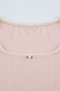 Contrast Lace Trim Slim Long Sleeve Knit - Y2K Fashion Aesthetic for Women