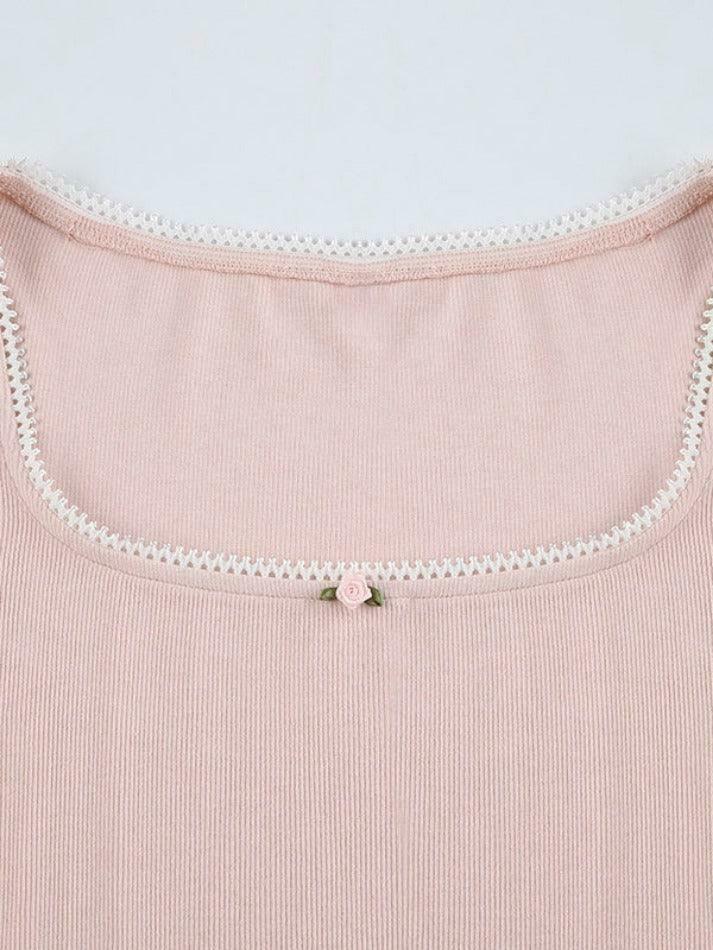 Contrast Lace Trim Slim Long Sleeve Knit - Y2K Fashion Aesthetic for Women Contrast Lace Trim Slim Long Sleeve Knit - Y2K Fashion Aesthetic for Women