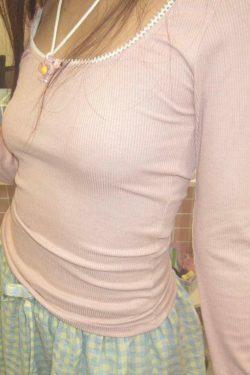 Contrast Lace Trim Slim Long Sleeve Knit - Y2K Fashion Aesthetic for Women