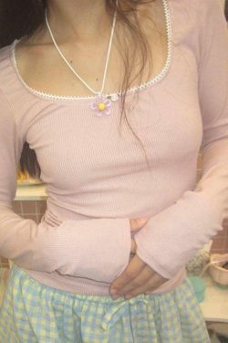 Contrast Lace Trim Slim Long Sleeve Knit - Y2K Fashion Aesthetic for Women