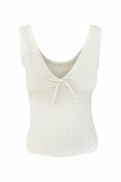 Contrast Stitch V-Neck Bow Tank Top - Y2K Fashion Aesthetic with Coquette and Grunge Style