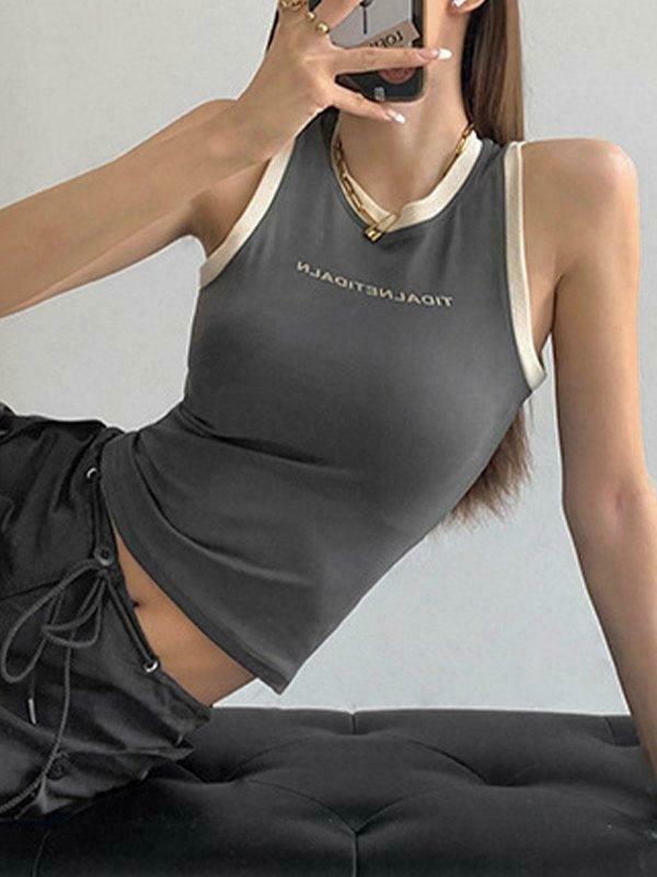 Contrast Trim Racer Back Tank Top - Y2K Fashion Aesthetic with Coquette Style and Grunge Vibes Contrast Trim Racer Back Tank Top - Y2K Fashion Aesthetic with Coquette Style and Grunge Vibes