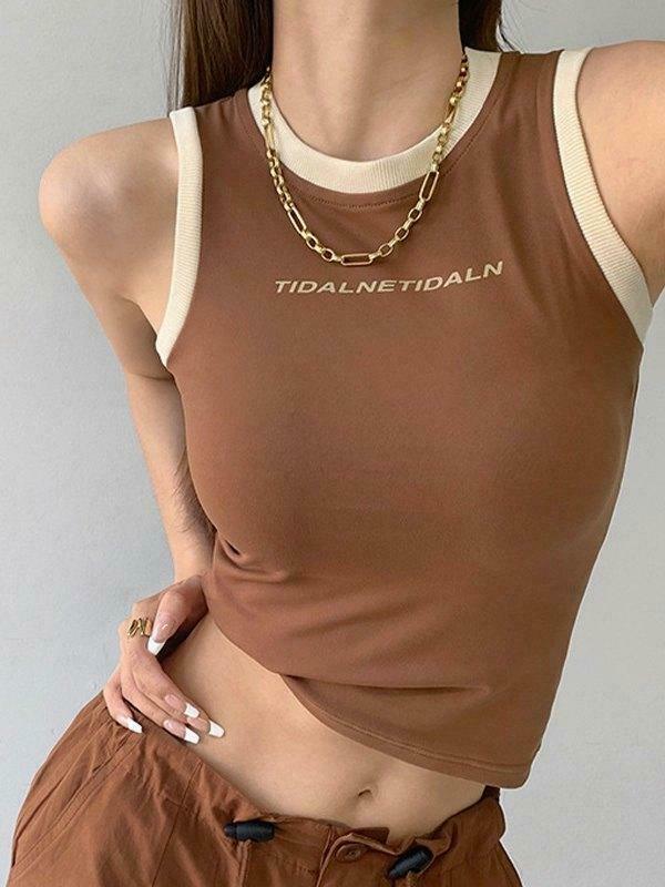 Contrast Trim Racer Back Tank Top - Y2K Fashion Aesthetic with Coquette Style and Grunge Vibes Contrast Trim Racer Back Tank Top - Y2K Fashion Aesthetic with Coquette Style and Grunge Vibes