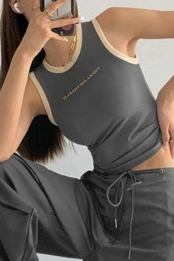 Contrast Trim Racer Back Tank Top - Y2K Fashion Aesthetic with Coquette Style and Grunge Vibes