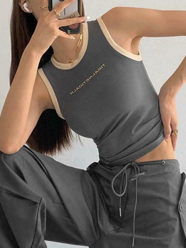 Contrast Trim Racer Back Tank Top - Y2K Fashion Aesthetic with Coquette Style and Grunge Vibes Contrast Trim Racer Back Tank Top - Y2K Fashion Aesthetic with Coquette Style and Grunge Vibes