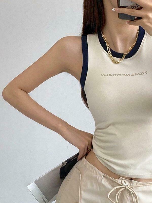 Contrast Trim Racer Back Tank Top - Y2K Fashion Aesthetic with Coquette Style and Grunge Vibes Contrast Trim Racer Back Tank Top - Y2K Fashion Aesthetic with Coquette Style and Grunge Vibes