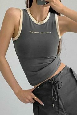 Contrast Trim Racer Back Tank Top - Y2K Fashion Aesthetic with Coquette Style and Grunge Vibes