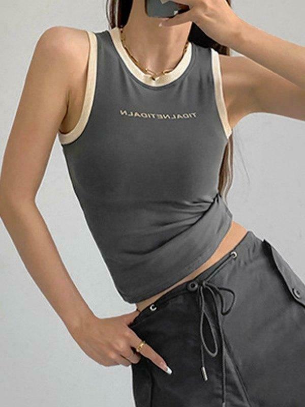 Contrast Trim Racer Back Tank Top - Y2K Fashion Aesthetic with Coquette Style and Grunge Vibes Contrast Trim Racer Back Tank Top - Y2K Fashion Aesthetic with Coquette Style and Grunge Vibes