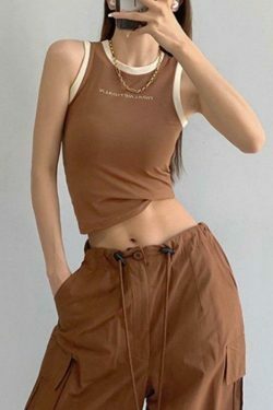 Contrast Trim Racer Back Tank Top - Y2K Fashion Aesthetic with Coquette Style and Grunge Vibes