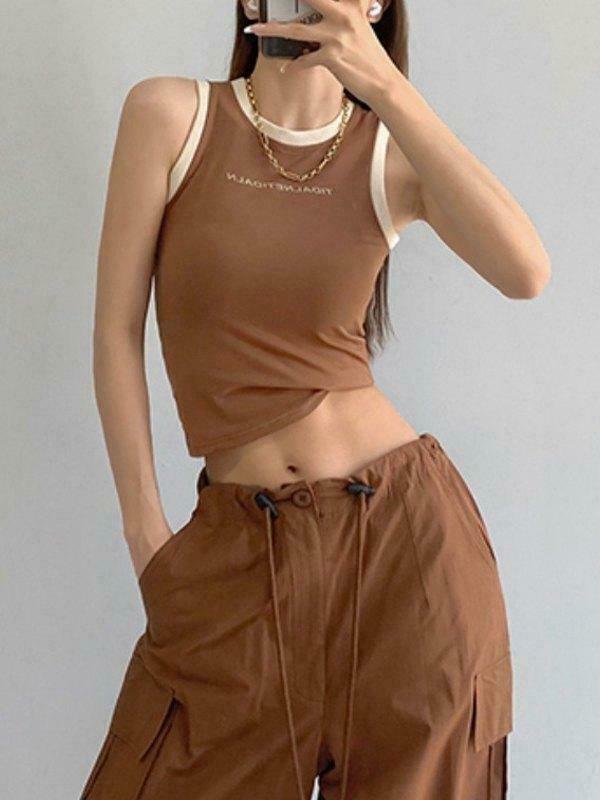 Contrast Trim Racer Back Tank Top - Y2K Fashion Aesthetic with Coquette Style and Grunge Vibes Contrast Trim Racer Back Tank Top - Y2K Fashion Aesthetic with Coquette Style and Grunge Vibes