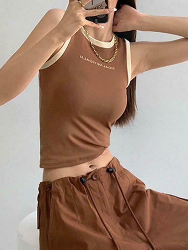 Contrast Trim Racer Back Tank Top - Y2K Fashion Aesthetic with Coquette Style and Grunge Vibes Contrast Trim Racer Back Tank Top - Y2K Fashion Aesthetic with Coquette Style and Grunge Vibes
