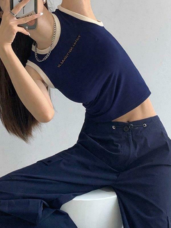 Contrast Trim Racer Back Tank Top - Y2K Fashion Aesthetic with Coquette Style and Grunge Vibes Contrast Trim Racer Back Tank Top - Y2K Fashion Aesthetic with Coquette Style and Grunge Vibes