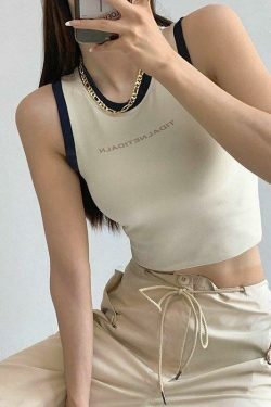 Contrast Trim Racer Back Tank Top - Y2K Fashion Aesthetic with Coquette Style and Grunge Vibes