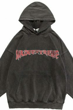 Coquette Aesthetic 'Redemption' Y2K Washed Hoodie for Women - Grunge Style Cargo Skirt Outfit