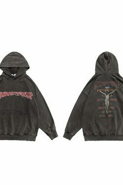 Coquette Aesthetic 'Redemption' Y2K Washed Hoodie for Women - Grunge Style Cargo Skirt Outfit