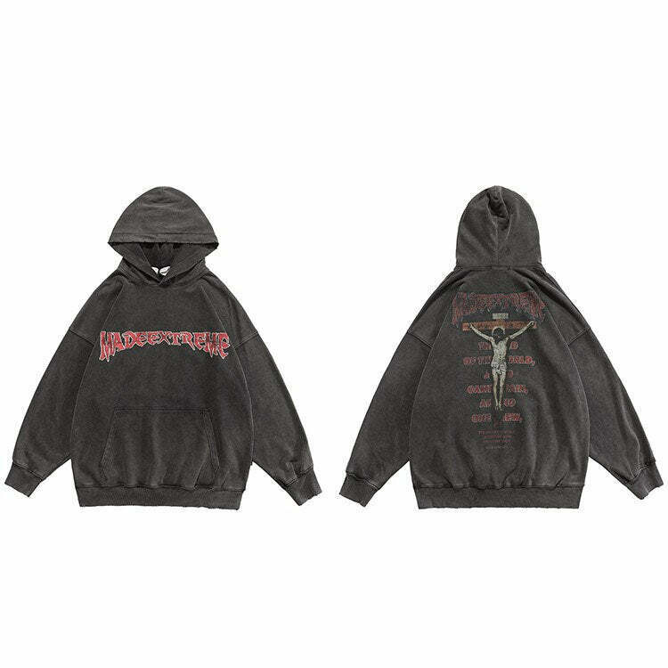 Coquette Aesthetic 'Redemption' Y2K Washed Hoodie for Women - Grunge Style Cargo Skirt Outfit