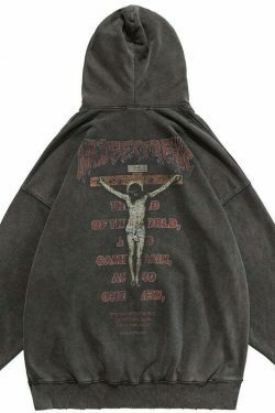 Coquette Aesthetic 'Redemption' Y2K Washed Hoodie for Women - Grunge Style Cargo Skirt Outfit