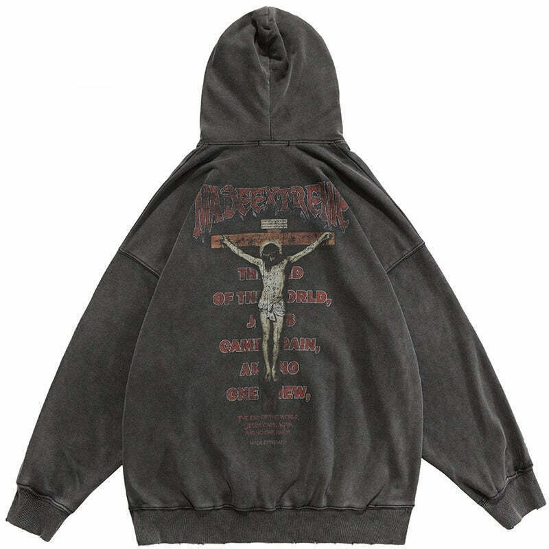 Coquette Aesthetic 'Redemption' Y2K Washed Hoodie for Women - Grunge Style Cargo Skirt Outfit