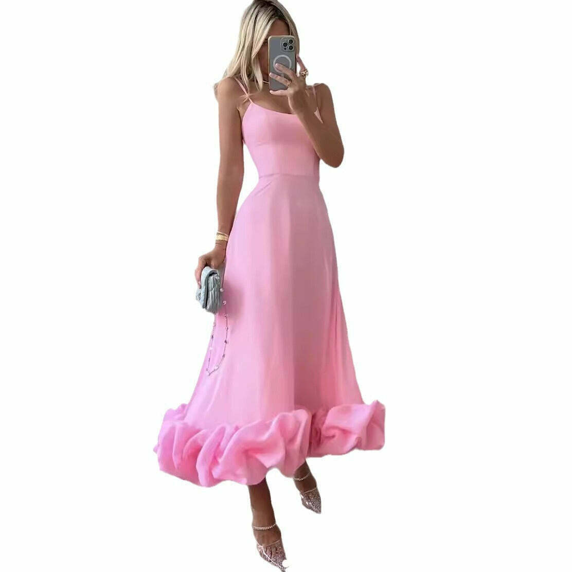 Coquette Aesthetic 3D Flower Midi Dress - Y2K Fashion Women's Clothing Coquette Aesthetic 3D Flower Midi Dress - Y2K Fashion Women's Clothing