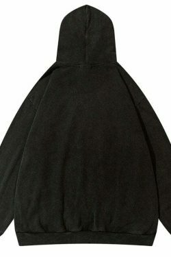 Coquette Aesthetic Acid Wash Hoodie with Fangs Applique - Y2K Fashion Statement