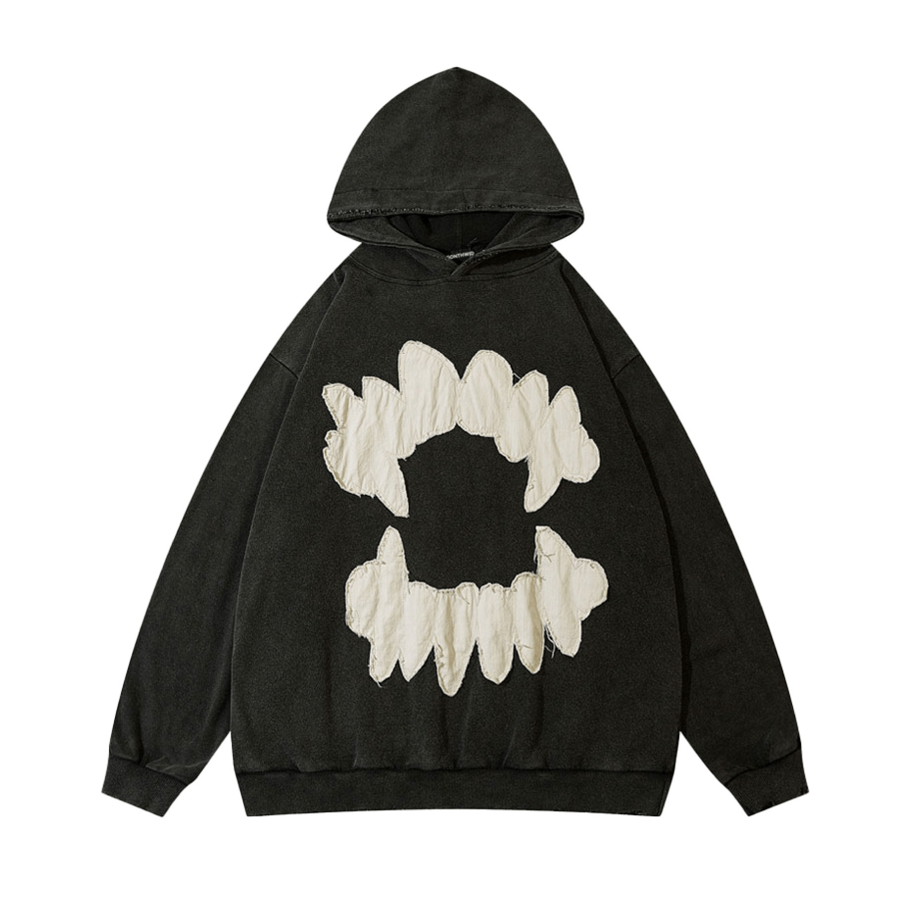 Coquette Aesthetic Acid Wash Hoodie with Fangs Applique - Y2K Fashion Statement Coquette Aesthetic Acid Wash Hoodie with Fangs Applique - Y2K Fashion Statement