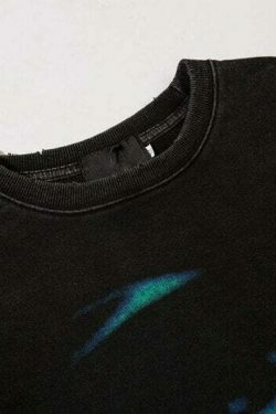 Coquette Aesthetic Acid Washed Sweatshirt with Shadow Graphic - Y2K Fashion Women's Clothing