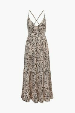 Coquette Aesthetic Animal Spot Print Maxi Dress with Tie Back - Y2K Fashion Statement