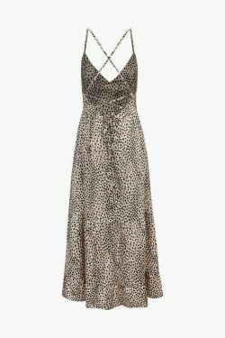 Coquette Aesthetic Animal Spot Print Maxi Dress with Tie Back - Y2K Fashion Statement