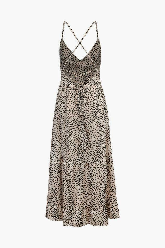 Coquette Aesthetic Animal Spot Print Maxi Dress with Tie Back - Y2K Fashion Statement Coquette Aesthetic Animal Spot Print Maxi Dress with Tie Back - Y2K Fashion Statement