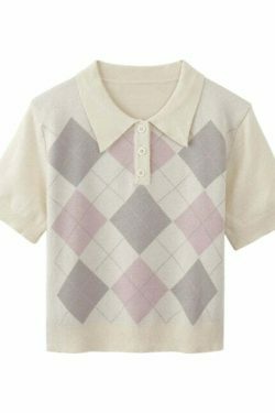 Coquette Aesthetic Argyle Collar Top - Y2K Fashion Women's Grunge Style Clothing
