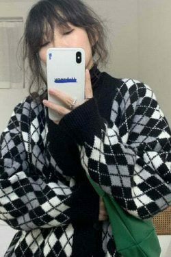 Coquette Aesthetic Argyle Knit Cardigan - Vintage-Inspired Y2K Fashion for Women