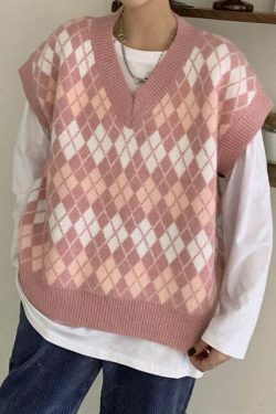 Coquette Aesthetic Argyle Knit Cardigan - Vintage-Inspired Y2K Fashion for Women