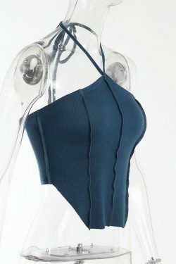 Coquette Aesthetic Ariel Halter Top - Y2K Fashion Grunge Style Cute Tops Pastel Goth Cargo Skirt