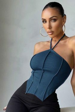 Coquette Aesthetic Ariel Halter Top - Y2K Fashion Grunge Style Cute Tops Pastel Goth Cargo Skirt