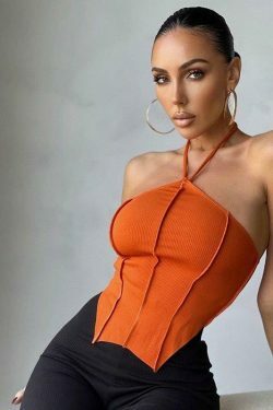 Coquette Aesthetic Ariel Halter Top - Y2K Fashion Grunge Style Cute Tops Pastel Goth Cargo Skirt