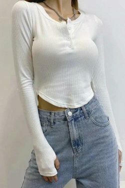 Coquette Aesthetic Asymmetric Button Front Knit Crop Top