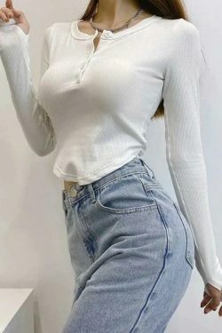 Coquette Aesthetic Asymmetric Button Front Knit Crop Top