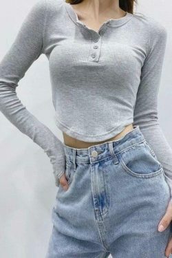 Coquette Aesthetic Asymmetric Button Front Knit Crop Top
