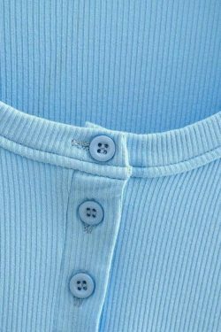 Coquette Aesthetic Asymmetric Button Front Knit Crop Top